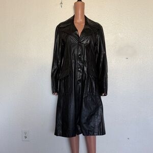 Vintage Black Leather Trench Coat